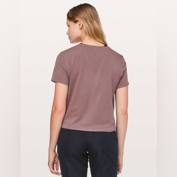 Lululemon Knot Gonna Fly SS V-neck PIMA COTTON active top Tee ANTIQUE Brown 6 S - Picture 2 of 12